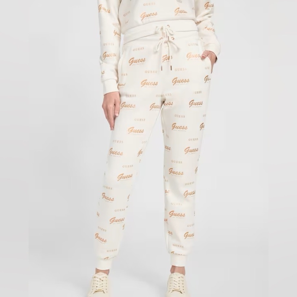 Guess Logo Print Joggers - Cream Sz Large